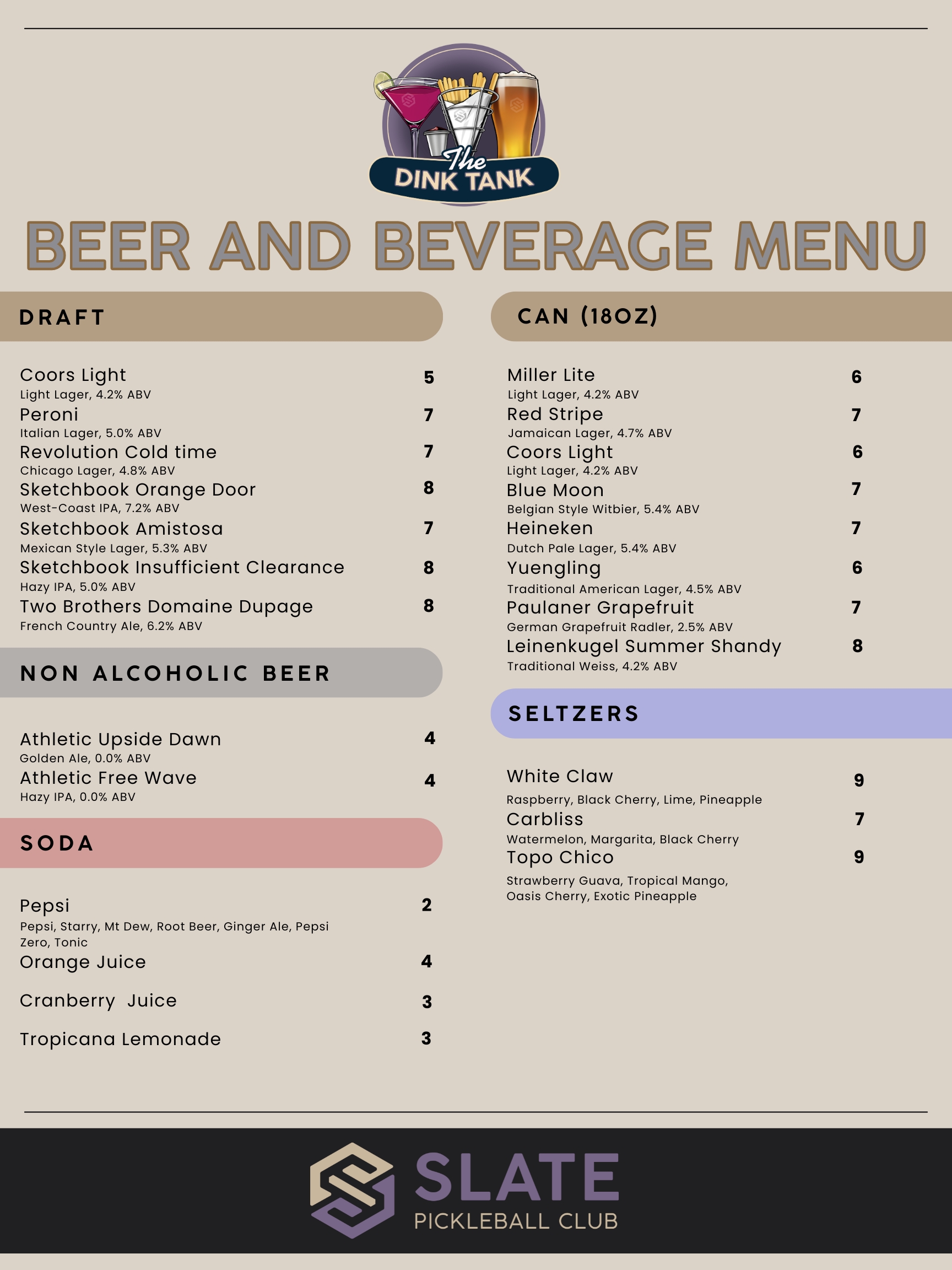 Beer and Beverage Menu