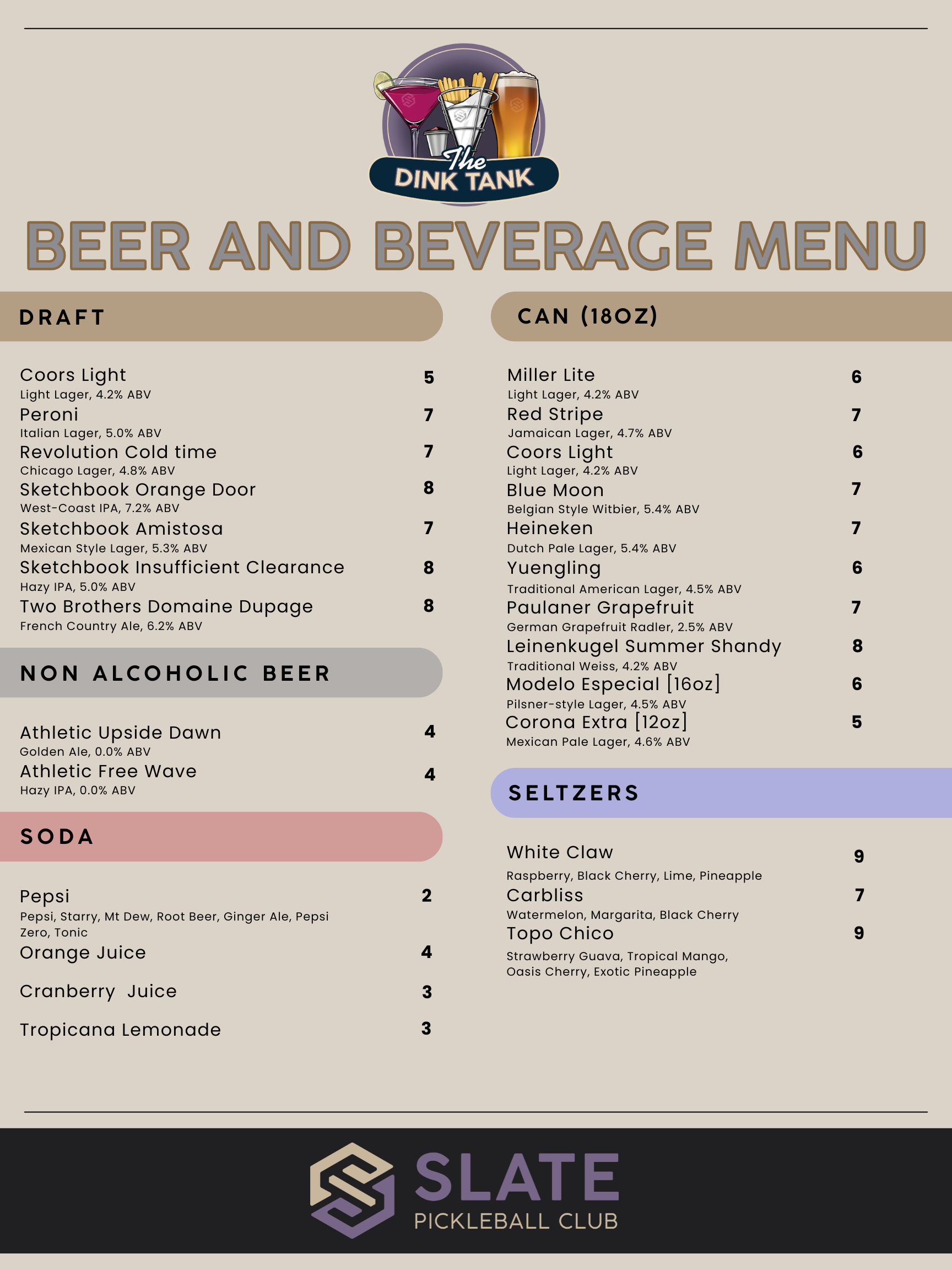Beer and Beverage Menu