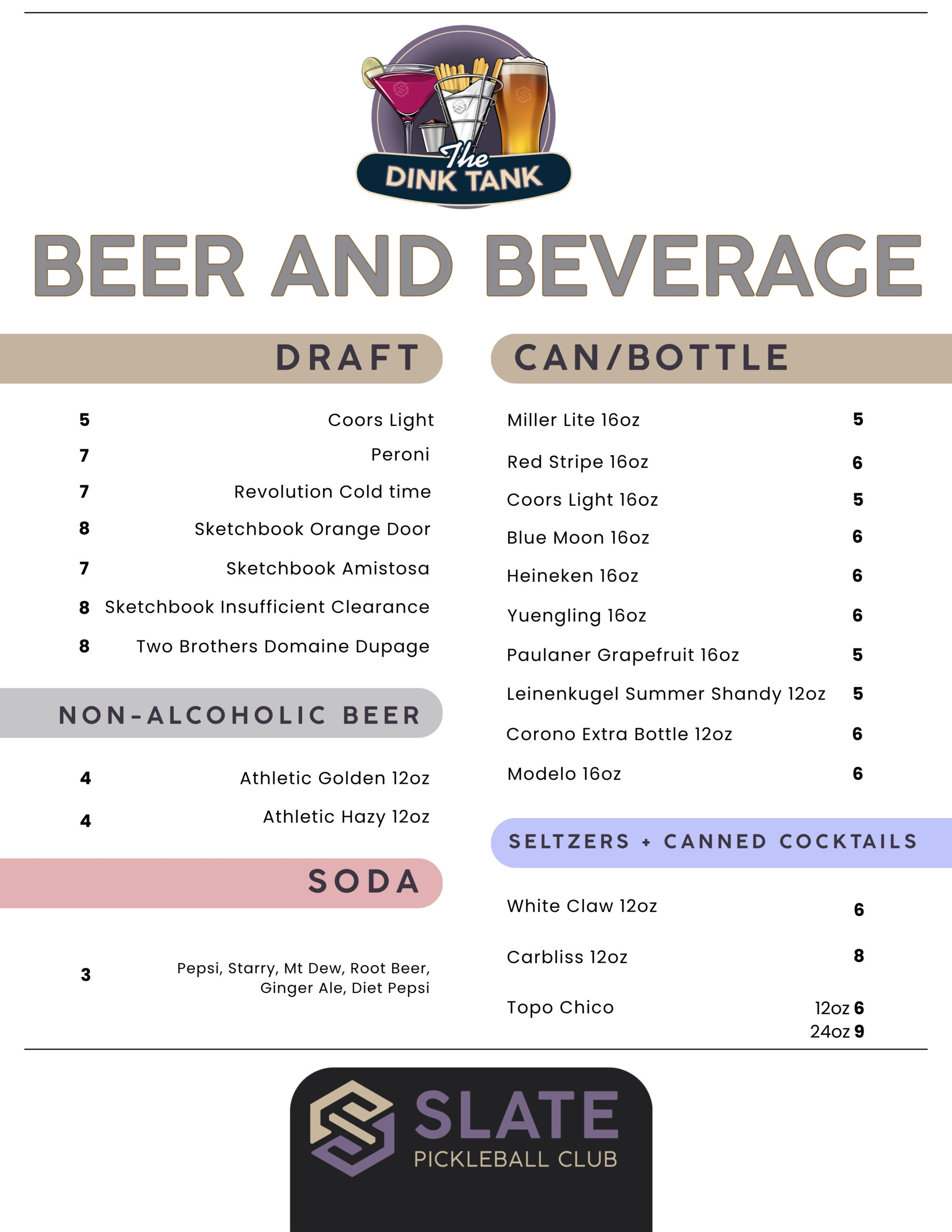 Beer and Beverage Menu
